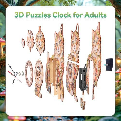 3D Puzzles for Adults Garden cat Clock Craft for Adult Wooden Puzzle - color: Garden Cat
