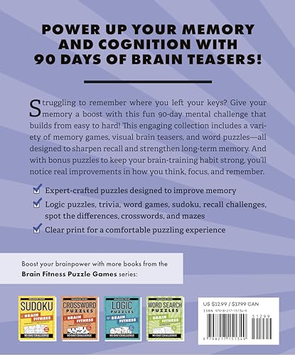 Brain Teasers for Memory Fitness: 90-Day Challenge to Strengthen Recall and Improve Cognitive Skills (Brain Fitness Puzzle Games)