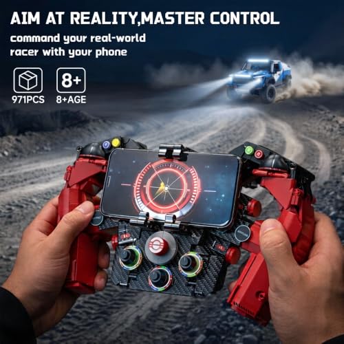 Racing Simulator Steering Wheel Building Set, Mechanical Formula Sim Cars Driving Collectible Model Kit with Moving Parts & Phone Holder for Boys 14+ Adults (Style 1) - color: Red