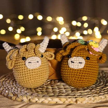 CrochetBox 2 PCS Highland Cow Crochet Kit, Brown Cow Set for Beginners - color: 2 PCS Highland Cow and Brown Highland Cow