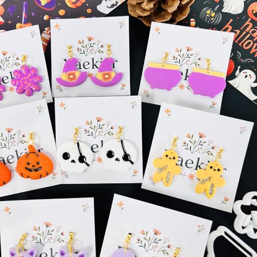 Xaekicr Halloween Polymer Clay Cutters Set – 8Pcs Clay Cutters for Earrings, Pumpkin Skull Witch Hat Molds for DIY Clay Jewelry Making - color: J color