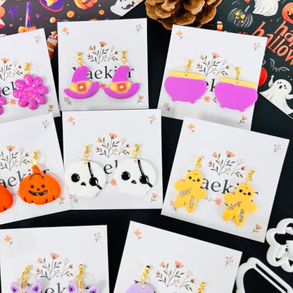 Xaekicr Halloween Polymer Clay Cutters Set – 8Pcs Clay Cutters for Earrings, Pumpkin Skull Witch Hat Molds for DIY Clay Jewelry Making - color: J color