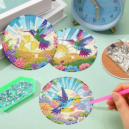 8 Pcs Diamond Art Coasters Kit for Adult with Holder, Diamond Coaster 4x4in - color: Hummingbird Coasters, size: 8 Pcs 4x4in