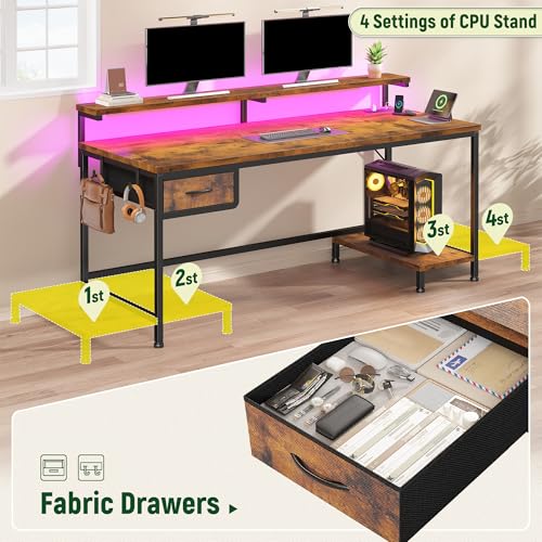 DurayLoly 47.2" Office Desk with Power Outlet & Monitor Stand,Rustic Brown - color: Rustic Brown, size: 47.2 IN