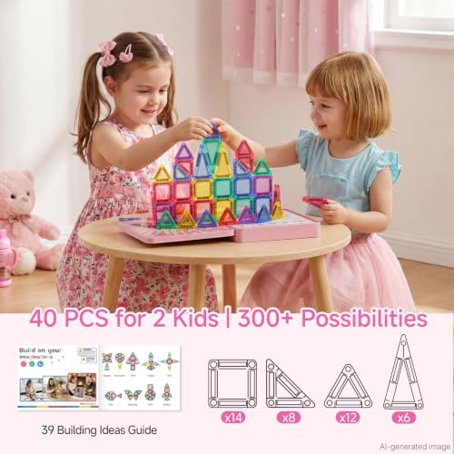 Mini Magnetic Tiles for Girls Travel in Tin Box to Stop Crying - style: Pink 60PCS