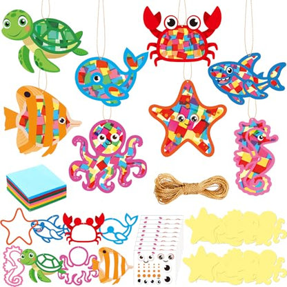 DoubleFill 48 Pcs Under the Sea Suncatchers Craft Kits Summer Ocean Craft - style: Marine Animals