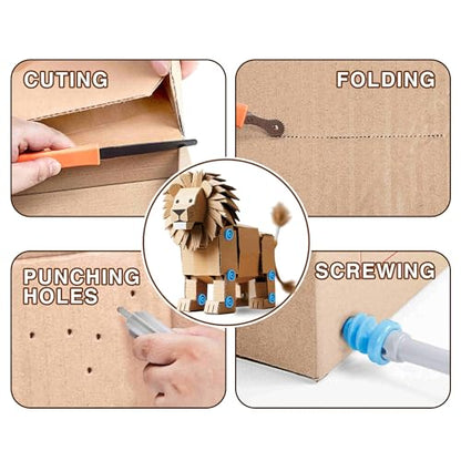 Cardboard Cutter for Kids,208PCS Cardboard Construction Tool,Safe DIY Kit for Boys Girls Arts & Crafts STEM Educational Toys