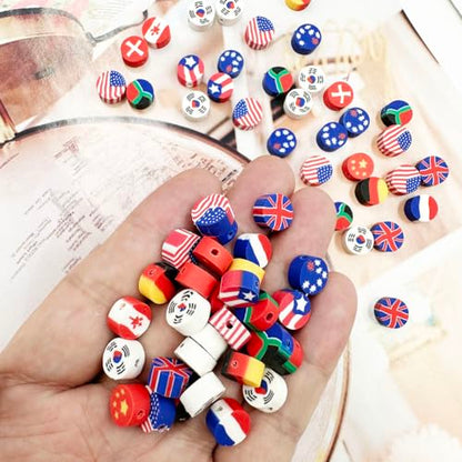 Flag Handmade Polymer Clay Beads, 100pcs Polymer Clay Spacer Beads for Women Jewelry Making DIY Charms Bracelet Necklace Hair Clip Accessories Handmade Craft - color: flag