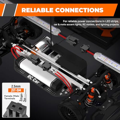 JST-SM 2.5mm Connector Kit with AWG28–17 Ratcheting Crimping Tool, 14 Sizes Wire Terminal Set for LED Strip, Car Interior Lights, RC, Motorcycle & DIY Wiring Electronics - size: JST-SM 2.5mm Kit
