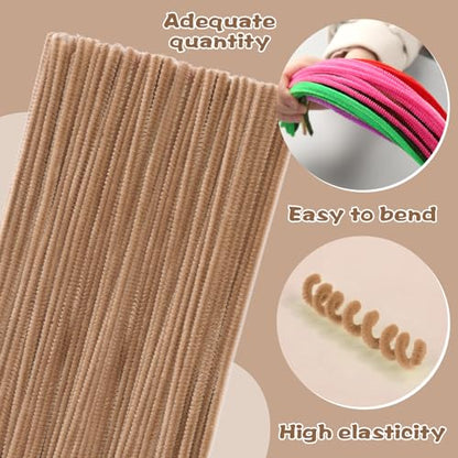 100 PCS Pipe Cleaners Craft, Soft Brown Pipe Cleaners Bulk, Chenille Stem - color: Coffee