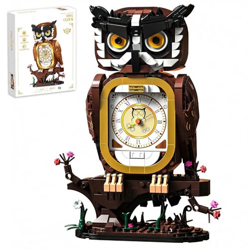 HJPLPXH Owl Clock Building Block Set, Working Clock Display Gift for Adult - color: Owl Clock