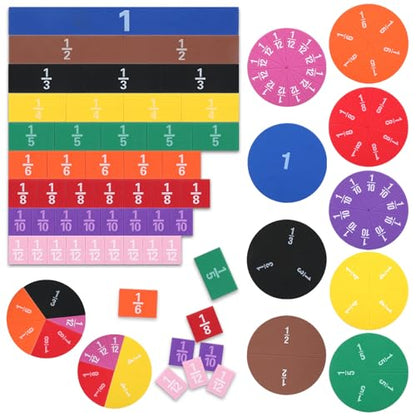 102 PCS Magnetic Fraction Tiles, Fraction Circles & Bars Set Rainbow Math Manipulatives for Fraction Learning Math Practice Teacher Must Haves - size: Fraction Pieces Round and Square