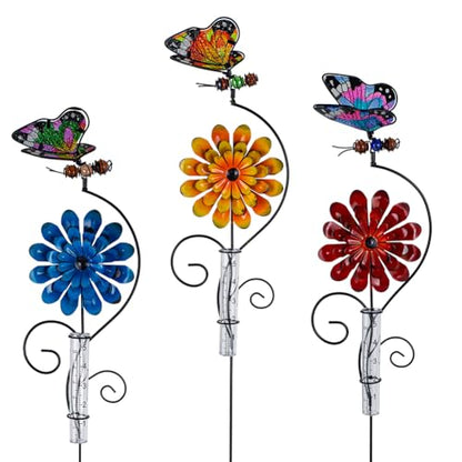 3 Pack Rain Gauge Outdoor, 5 Inch Tube Butterfly Rain Gauges - color: 3 Pcs-Butterfly&Flower