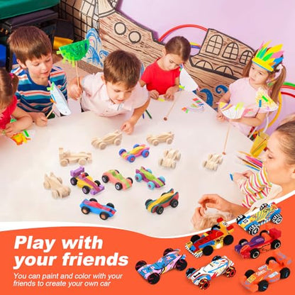 Lenwen 60 Pcs Wooden DIY Car Toys for Party Unfinished Wooden Cars, Wood Truck Wood Graffiti Toy Truck and Crafts DIY for Students Girls Boys Activities Craft Projects Woodworking