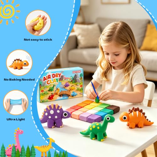DMTXCRP Air Dry Clay Dinosaur Kit for Kids, 12 Dino Skeleton Craft Set - color: Dino