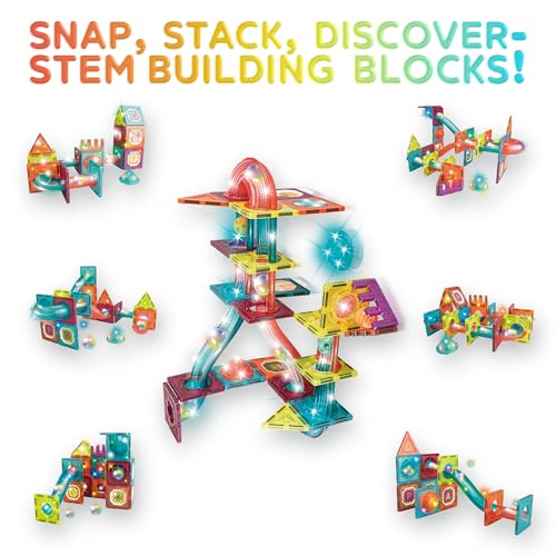 Contixo STEM Building Toys - 65 pcs Marble 3D Magnetic Run Tiles Learning Stacking Educational Building Blocks Set, Creativity Beyond Imagination, Inspirational, Recreational Toy for Kids, Ideal Gifts - style: STEM-65pcs