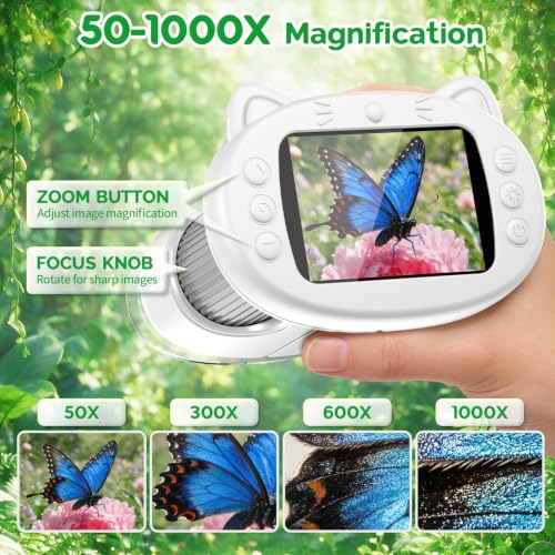 WINWEND Pocket Kids Microscope 1000X Handheld Microscope for Photo and Video Portable Science Kits STEM Toys – Christmas/Birthday Gifts for Girls & Boys Ages 3-12(White) - color: White