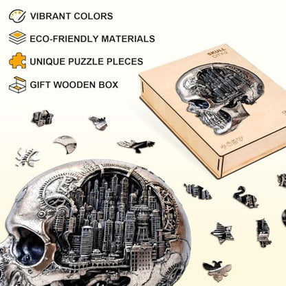 City Skull Puzzles Adults Gifts Wooden 175 Pieces 11.4 * 10.5in - color: City Skull, size: Medium