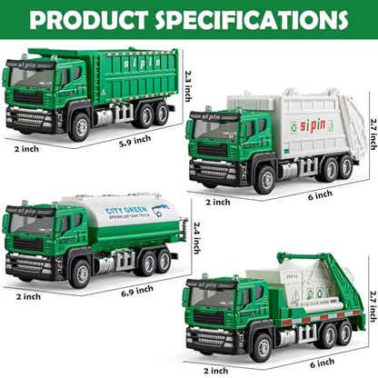 4 Packs Die-cast Mini Garbage Truck Toy, Metal Trash Truck Vehicles Set for Kids, Friction Powered Recycling, Tankers, Alloy Dump Model Toy for Toddlers Boys - style: Garbage Trucks Set