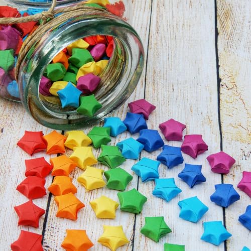 MECCANIXITY 136pcs Pre-made Origami Lucky Stars Paper Wishing Star Gold for Best Wish Christmas Party Wedding Valentine's Day Girl Friends Gift - color: Gold