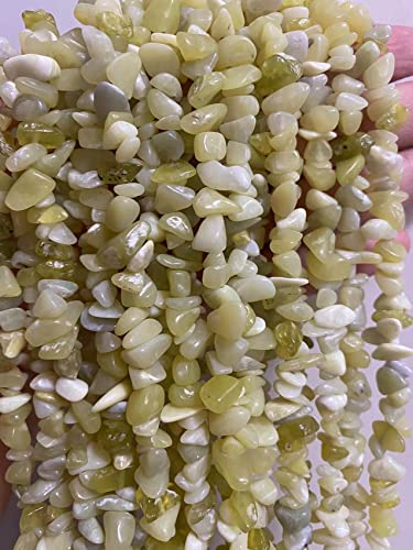 7-8mm Natural Lemon Jade Gemstone Chips Healing Gravel Bracelets Necklace Kit Irregular Tumble Stone Beads DIY Crafts Design Jewelry Making 32" - color: lemon jade