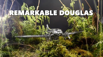 METAL-TIME Remarkable Douglas, Douglas DC-3 Model, 3D Metal Airplane Model Mechanical Building Kit, Unique Wind-Up Moving Mechanism, Stainless Steel DIY Construction with Toolbox - 146 Pieces.