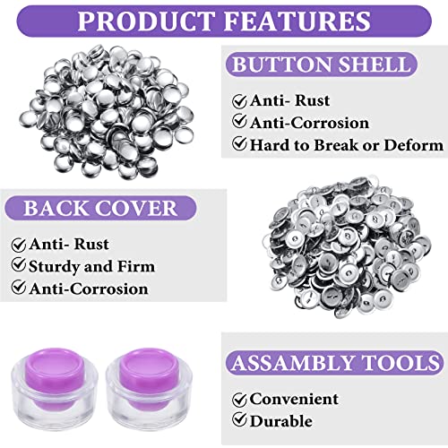 100 Sets Cover Buttons Kit with Tools Size Buttons to Cover Self Cover Buttons with Wire Backs DIY Fabric Cloth Cover Buttons (Size 24/0.59 Inch) - size: Size 24 / 0.59 Inch