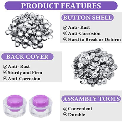 100 Sets Cover Buttons Kit with Tools Size Buttons to Cover Self Cover Buttons with Wire Backs DIY Fabric Cloth Cover Buttons (Size 24/0.59 Inch) - size: Size 24 / 0.59 Inch