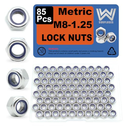M8-1.25 Nylon Insert Lock Nuts 85 Pack, 304 Stainless Steel Hardware Nuts - size: M8-1.25 (85 Pcs)