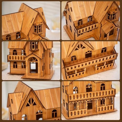 Log Cabin 3D Wooden House Puzzle,DIY Mini Building Model Kit，009 - color: 009