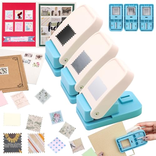 BAOFALI 3Pcs/Set 2 Stamp Puncher 1X0.8inch & 1inch Square Punch Set, Scalloped Rectangle Lever Action Craft Punch for Paper Crafting Scrapbooking DIY Card Making Arts Crafts Supplies - color: 1X0.8inch + 1inch