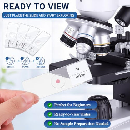Tellegloww 120 Pcs Microscope Slides with Specimens for Kids & Students
