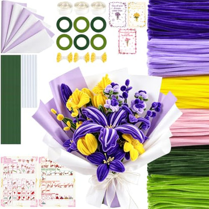 Anyeve 1800 PCS Pipe Cleaner Craft,Pipe Cleaner Flower Kit with Flower Stem, Chenille Stems 6 Colors for Easy Bend, Not Easy Break, Best Craft Material for DIY and Craft Projects - color: 1800PCS-Purple
