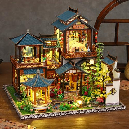 DIY Book Nook Kit - DIY Miniature Dolls House Kit with Furniture and LED Light, 3D Puzzle Wooden Art Bookends, Model Kits for Adults to Build (Yayun Lanting) - style: Yayun Lanting