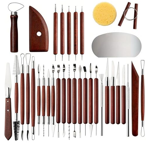 LINPHCEY 35-Piece Clay Sculpting Tools Set Perfect for Polymer Air Dry Modeling Clay Beginners & Professionals Ideal for DIY Pottery & Ceramics Tools for Clay Sculpey Sculpting & Crafting - color: 35PCS/SET