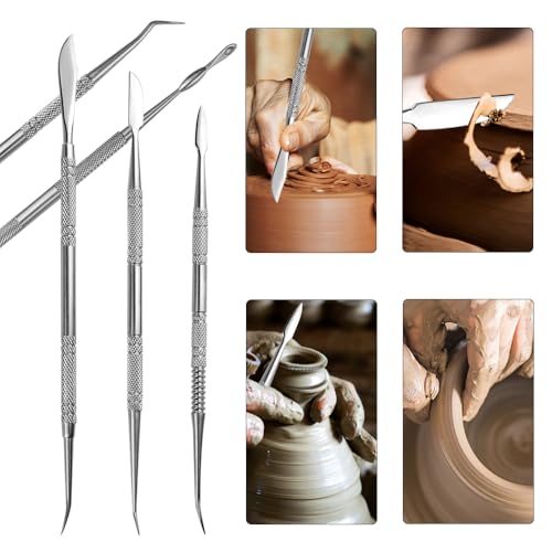 TOVOT 10PCS Stainless Steel Clay Sculpting Tools Metal Sculpting Tools Double-Side Clay Modeling Tools Wax Carving Tools (Silver) - color: Silver