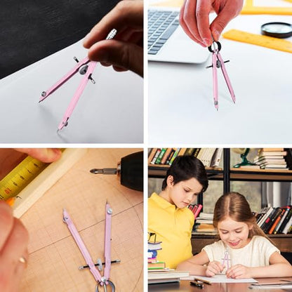 EBOOT Math Geometry Set Metal Compass 6" Clear Protractor, Pink - color: Pink