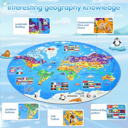 DIGOBAY 70 Pieces Glow in The Dark World Map Floor Puzzles for Kids 4-6 - style: glow-in-the-dark world map