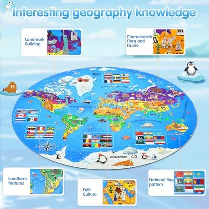 DIGOBAY 70 Pieces Glow in The Dark World Map Floor Puzzles for Kids 4-6 - style: glow-in-the-dark world map
