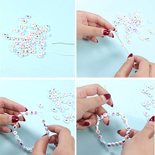 1400 Pieces 4x7mm White Round Acrylic Alphabet Letter Beads A-Z Heart Pattern Beads and Crystal Line for Jewelry Making Bracelets Necklaces Key Chains - color: D