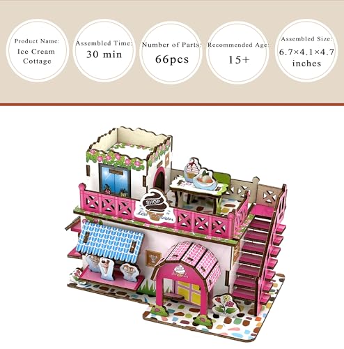 3D Puzzles for Adults, Log Cabin DIY Wooden House Model Kits for Adults to Build, Country Cottage Building Model, 3D Jigsaw Brain Teaser Puzzle, Dollhouse (GHJG)
