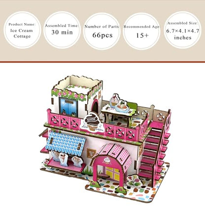 3D Puzzles for Adults, Log Cabin DIY Wooden House Model Kits for Adults to Build, Country Cottage Building Model, 3D Jigsaw Brain Teaser Puzzle, Dollhouse (GHJG)