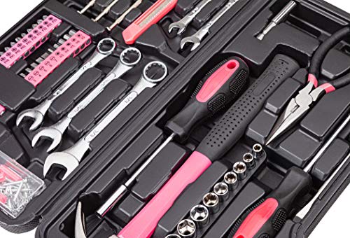 CARTMAN 148-Piece Automotive And Household Tool Set, Pink Repair Kit Case - color: Pink