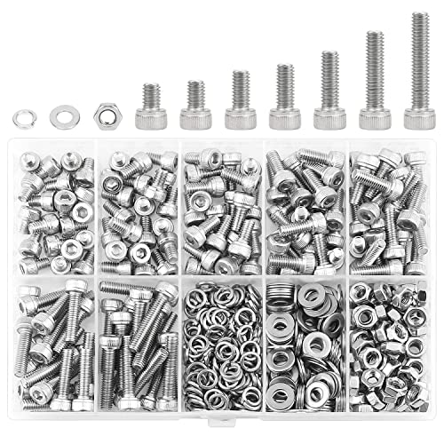 HELIFOUNER 380 Pieces M4 x 5mm /6mm /8mm /10mm /12mm /16mm /20mm, Hex Socket Head Cap Screws Bolts Washers Nuts Kit, 304 Stainless Steel - size: M4, style: Hex Socket Head Cap