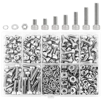 HELIFOUNER 380 Pieces M4 x 5mm /6mm /8mm /10mm /12mm /16mm /20mm, Hex Socket Head Cap Screws Bolts Washers Nuts Kit, 304 Stainless Steel - size: M4, style: Hex Socket Head Cap
