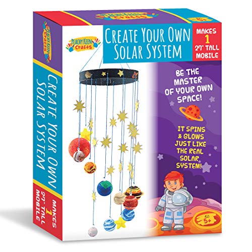 STEM Learning Fun with 3D Solar System Kit: Complete DIY Mobile Hanging Model, 27-Inch Long with 9 Foam Planets & Sun, 3D Solar System with Paintable Planets, Glow in the Dark Paint, Easy Instructions