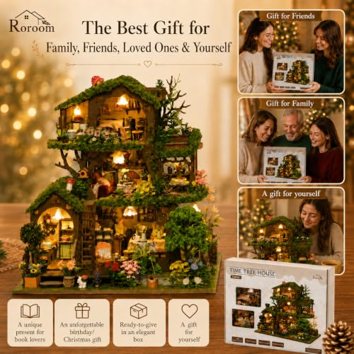 Roroom DIY Miniature House Kit, Fairy Forest Book House Dollhouse Kit - color: Time Tree House
