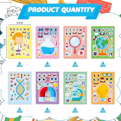 24 Sheets Science Make a Face Stickers, Make Your Own Science Stickers Mix and Match Sticker for Home School Classroom Crafts Activities Reward Birthday Party Favors - style: Science
