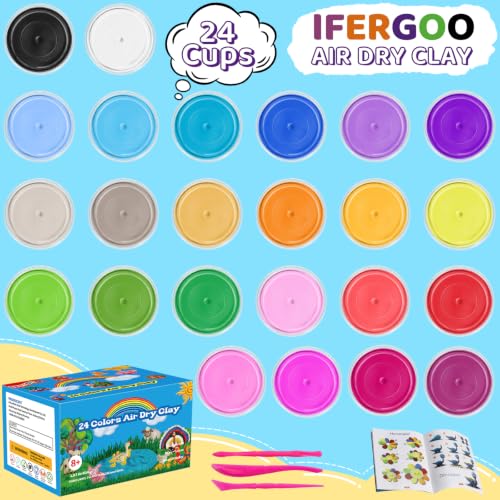 ifergoo Air Dry Clay, 24 Colors Magic Foam Modeling Clay for Kids - color: 24 Colors
