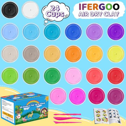 ifergoo Air Dry Clay, 24 Colors Magic Foam Modeling Clay for Kids - color: 24 Colors